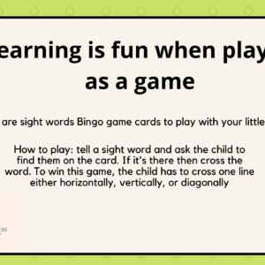 Sight Words Bingo Game Worksheet