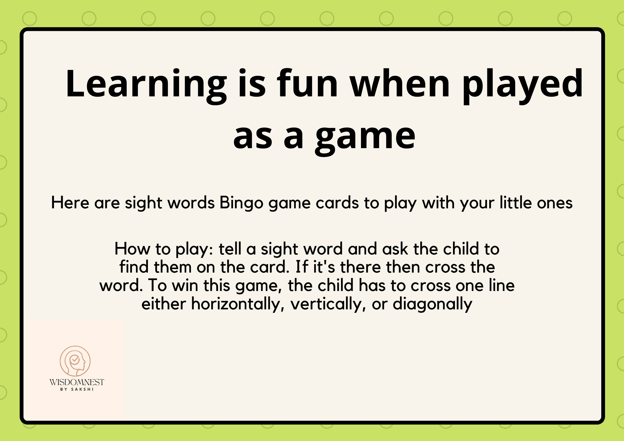 sight words bingo game rule